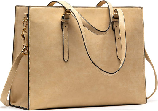 Laptop Bag for Women 15.6 Inch Laptop Tote Bag Leather Classy Computer Briefcase for Work Waterproof Handbag Professional Shoulder Bag Women Business Office Bag