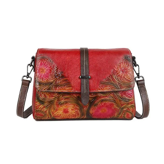 Vintage Leather Crossbody Bag for Women Genuine Leather Small Shoulder Bag Handmade Embossed Luxury Messenger Purse