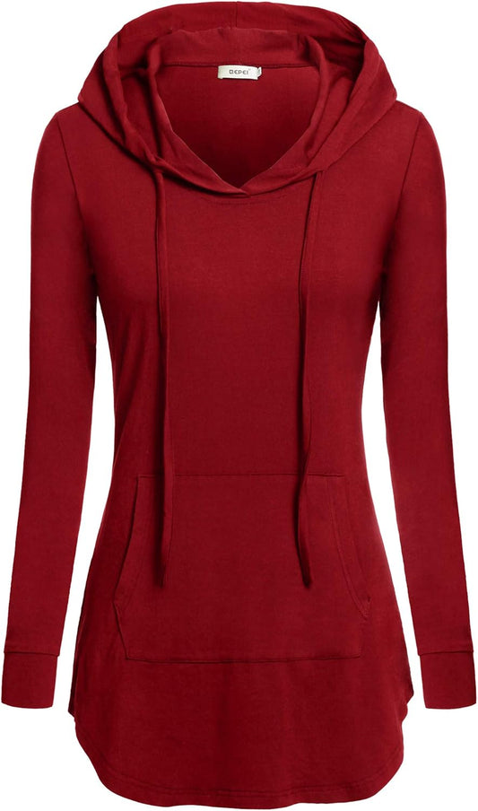 Women Tunic Hoodies Long Sleeves Pocket Crewneck Dressy Shirts