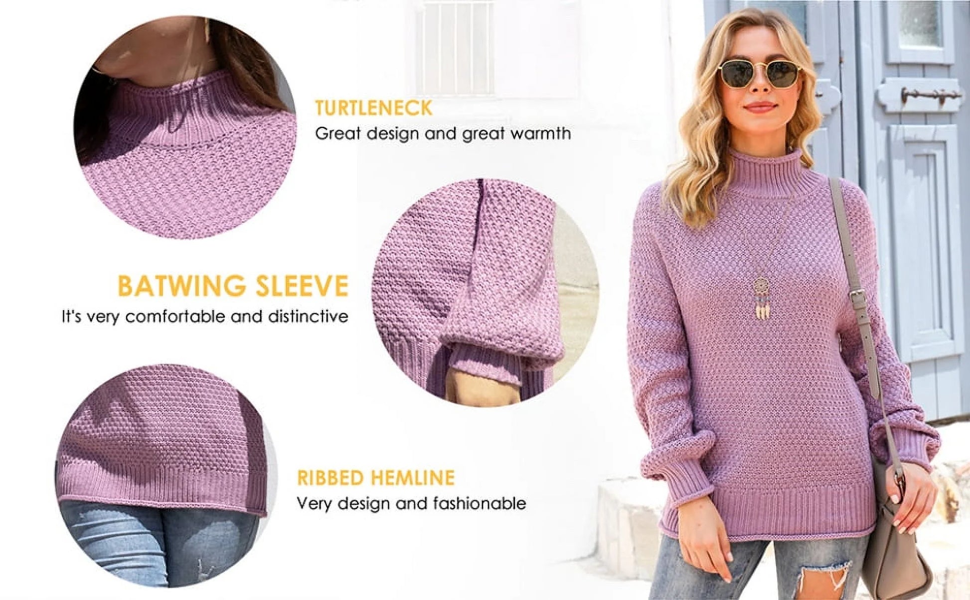 Women'S Turtleneck Oversized Sweaters Batwing Long Sleeve Pullover Loose Chunky Knit Jumper