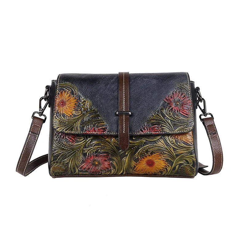 Vintage Leather Crossbody Bag for Women Genuine Leather Small Shoulder Bag Handmade Embossed Luxury Messenger Purse