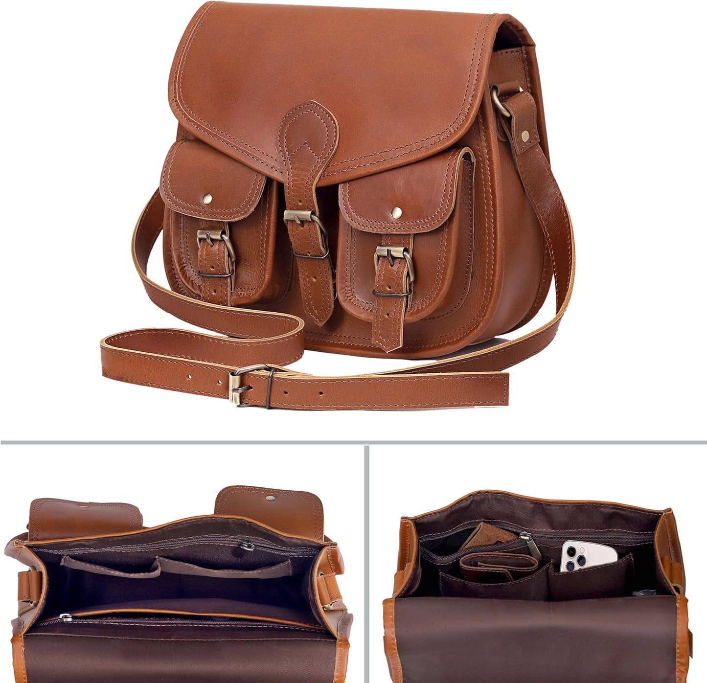 13 Inch Vintage Crossbody Bags, Vintage Leather Satchel for Women, Leather Purse for Women, Brown Crossbody Bag, Tote Bag
