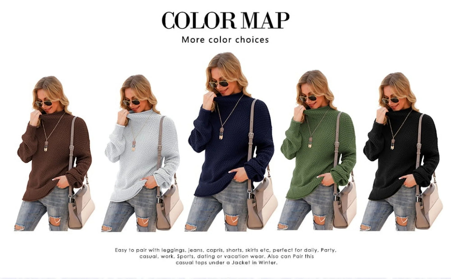Women'S Turtleneck Oversized Sweaters Batwing Long Sleeve Pullover Loose Chunky Knit Jumper