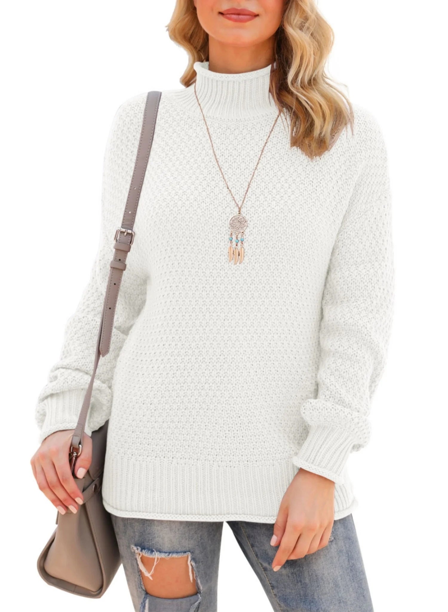 Women'S Turtleneck Oversized Sweaters Batwing Long Sleeve Pullover Loose Chunky Knit Jumper