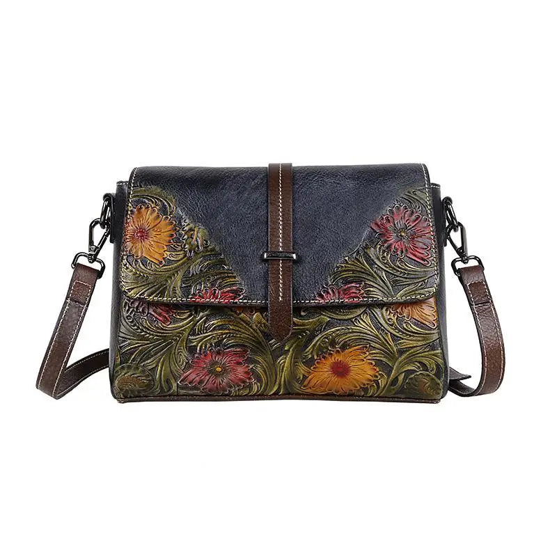 Vintage Leather Crossbody Bag for Women Genuine Leather Small Shoulder Bag Handmade Embossed Luxury Messenger Purse