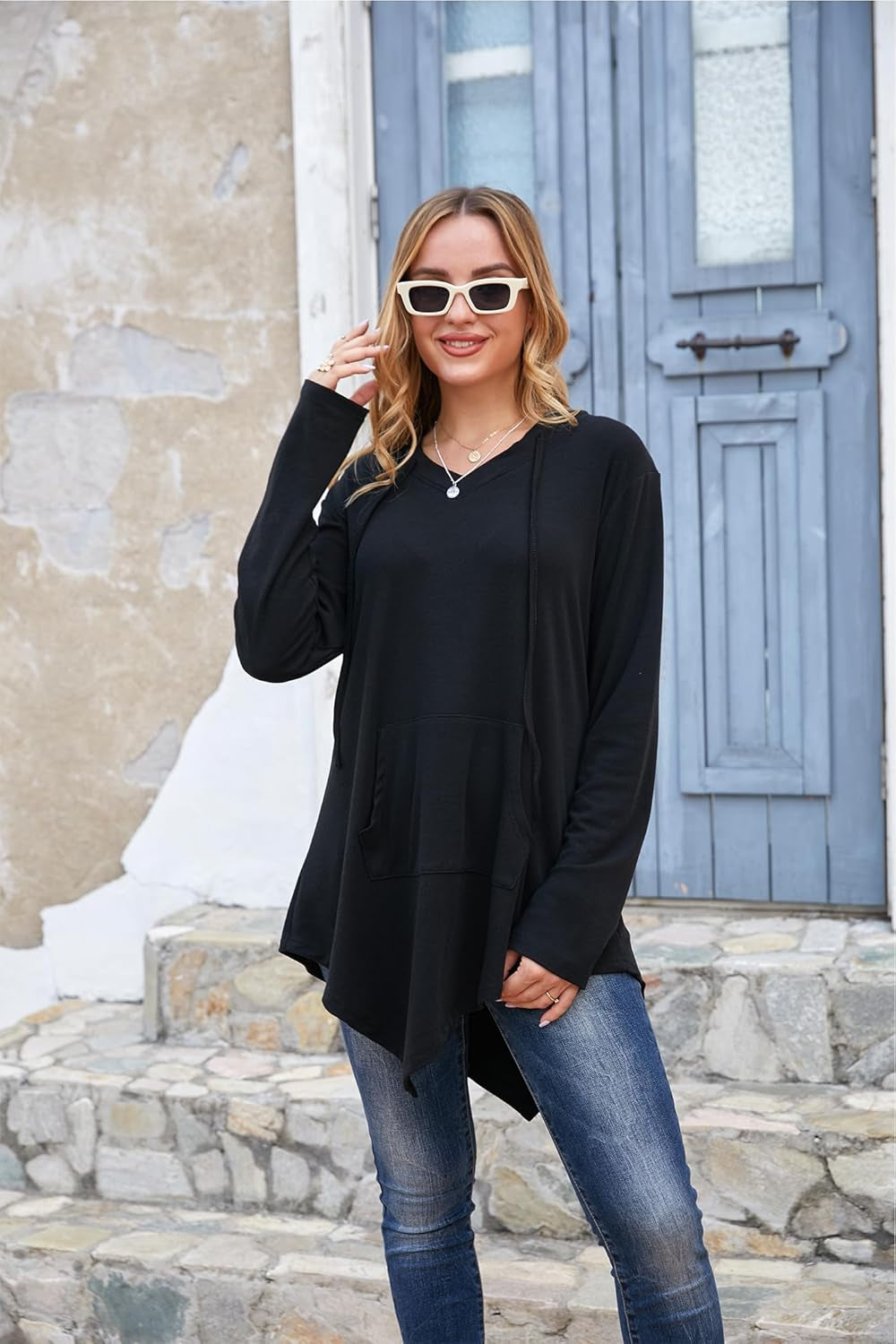 Womens Hoodies Pullover Sweatshirts Long Sleeve Tops Casual Tunic with Pocket