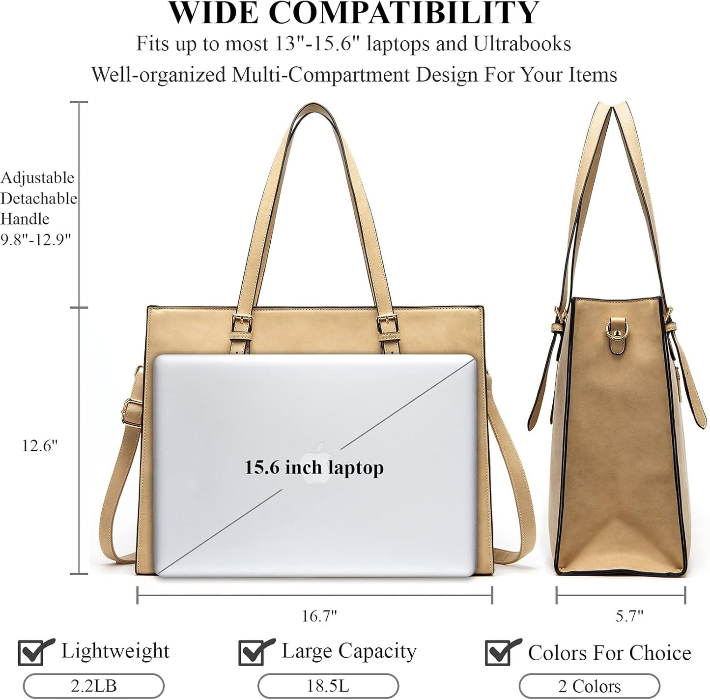 Laptop Bag for Women 15.6 Inch Laptop Tote Bag Leather Classy Computer Briefcase for Work Waterproof Handbag Professional Shoulder Bag Women Business Office Bag